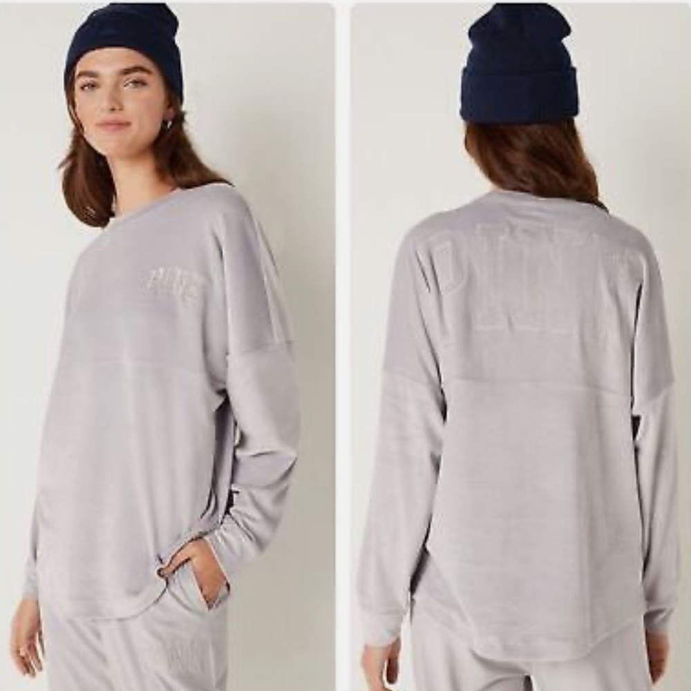 14. Victoria's Secret Pink Oversized Varsity Crew Neck Velour Sweatshirt